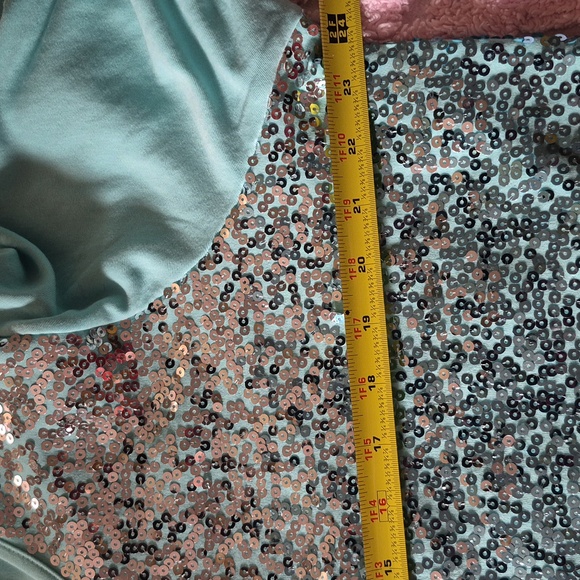 Quacker Factory Sky Blue Or Aqua Sequin Front 3/4 Sleeve With Shoulder Pads XL - Picture 9 of 12